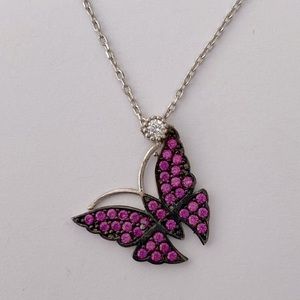 🦋925 Silver pink cz butterfly necklace